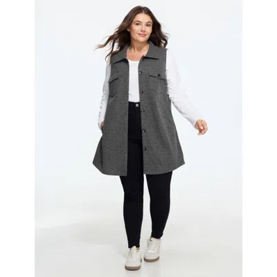 Bloomchic Solid Button‑front Sleeveless Jacket In Dark Core