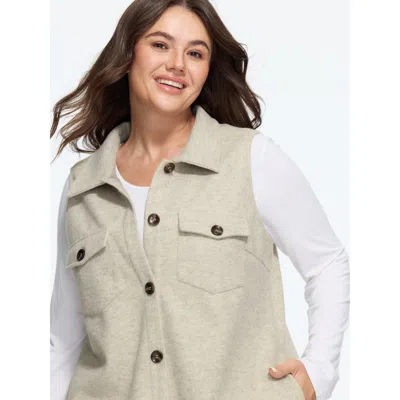 Bloomchic Solid Button‑front Sleeveless Jacket In Pumice Stone