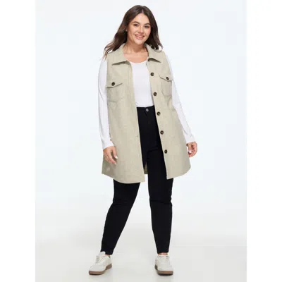 Bloomchic Solid Button‑front Sleeveless Jacket In Pumice Stone