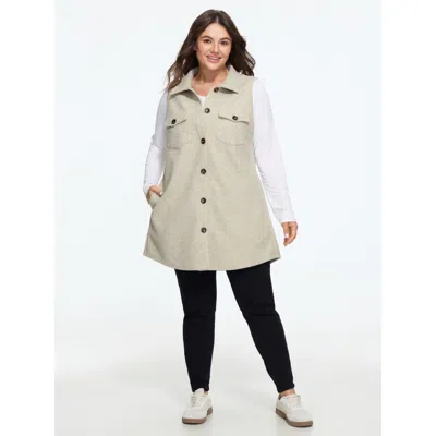 Bloomchic Solid Button‑front Sleeveless Jacket In Pumice Stone