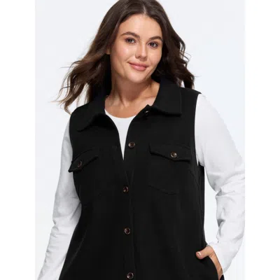 Bloomchic Solid Button‑front Sleeveless Jacket In Black