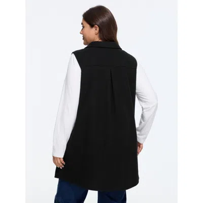 Bloomchic Solid Button‑front Sleeveless Jacket In Black