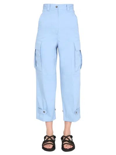 Msgm Cropped Cargo Pants With Buttoned Hem In Blue