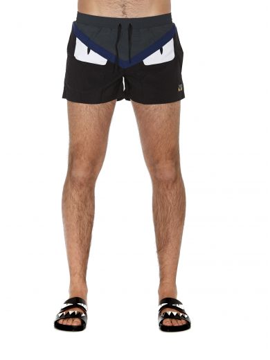 Fendi Monster Eyes Nylon Swim Shorts In 