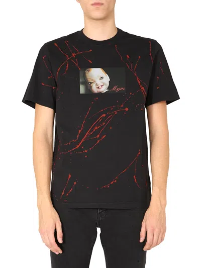 Msgm Graphic Doll Face Printed Crew Neck T-shirt In Black