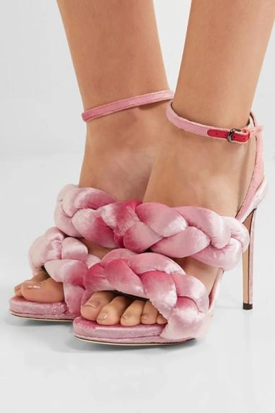 Shop Marco De Vincenzo - Braided Velvet Sandals - Pink