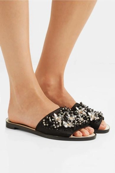 Shop Lanvin Embellished Satin Slides