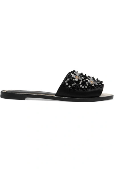 Lanvin 10mm Swarovski & Beads Satin Sandals, Black