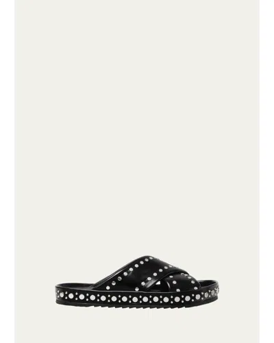 Fendi Stud-embellished Crossover-strap Sandals In Nero Palla