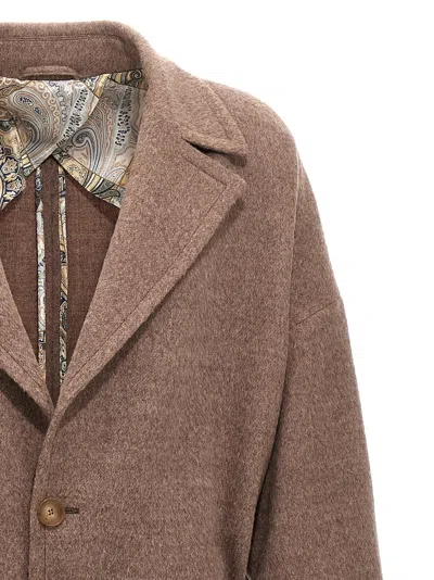 Etro Single-breasted Wool Coat In Taupe