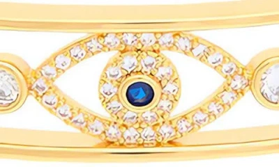 Juvell 18k Plated Cz Evil Eye Bangle Bracelet In Gold