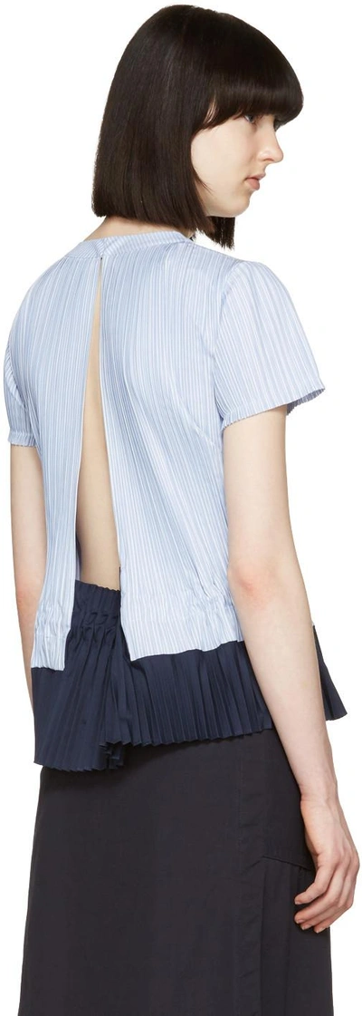 Shop Sacai Blue Striped Pleated Shirting Blouse