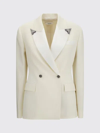 Versace Stretch Wool Blazer With Embroidered Lapels In Animal Print
