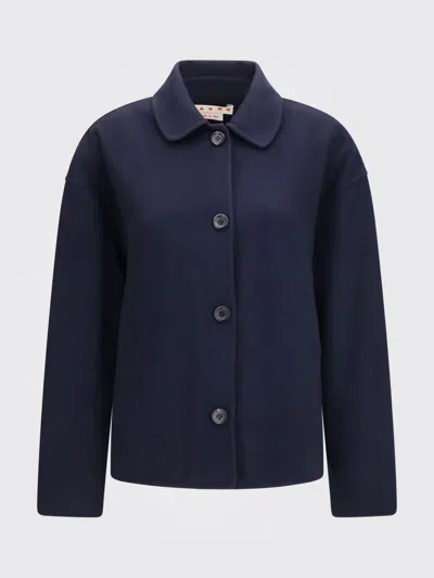Marni Blue Solid Shirt Collar Jacket In Blue