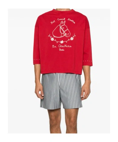 Bode Stables Graphic-print Three-quarter-sleeve T-shirt In Red