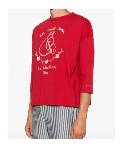 Bode Stables Graphic-print Three-quarter-sleeve T-shirt In Red
