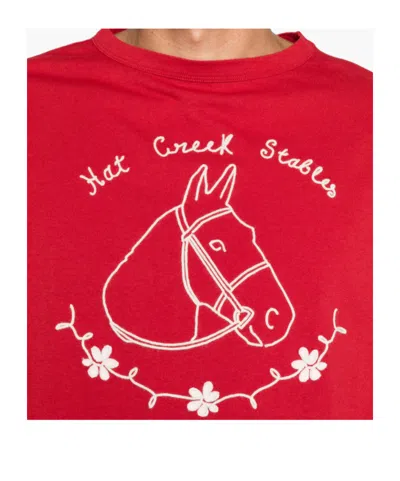 Bode Stables Graphic-print Three-quarter-sleeve T-shirt In Red