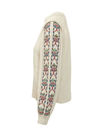 Bash Elda Patterned Sleeve Knitted Sweater In Nude