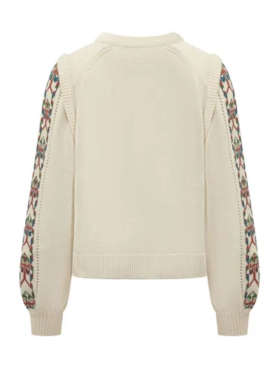 Bash Elda Patterned Sleeve Knitted Sweater In Nude