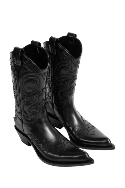 Acne Studios Bouni Leather Cowboy Boots In Black