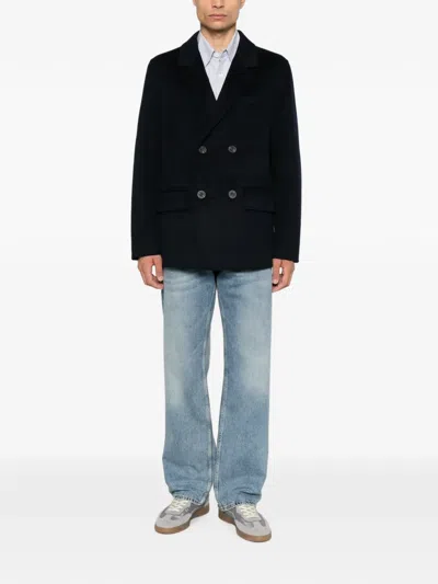 Omc Double-breasted Wool Coat In Blue