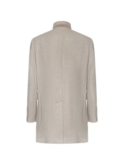 Fay Herringbone-pattern Hook-fastening Coat In Multi