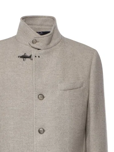 Fay Herringbone-pattern Hook-fastening Coat In Multi