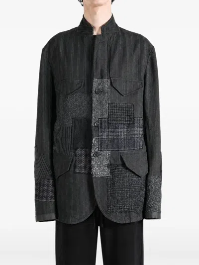 Junya Watanabe Patchwork Pinstripe-pattern Jacket In Black