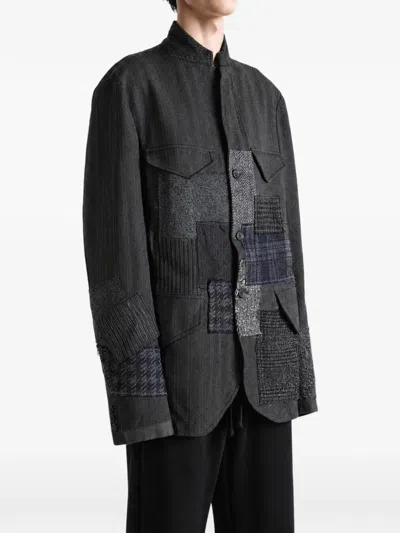 Junya Watanabe Patchwork Pinstripe-pattern Jacket In Black