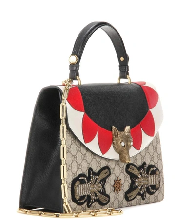 Shop Gucci Broche Gg Supreme Leather Shoulder Bag In Leige Eloey