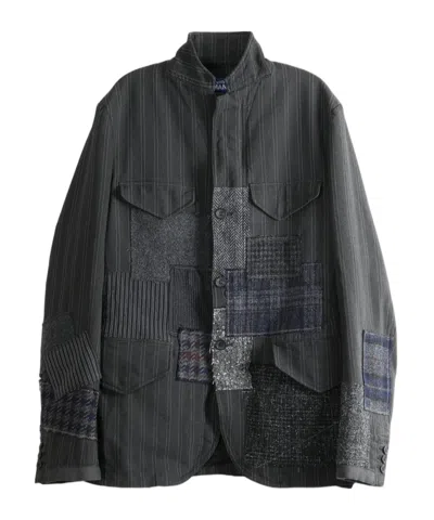 Junya Watanabe Patchwork Pinstripe-pattern Jacket In Gray/mixed Color