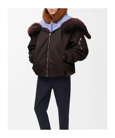 Loewe Technical Coating Bomber Jacket With Double Layer Construction And Checked Back In Brown