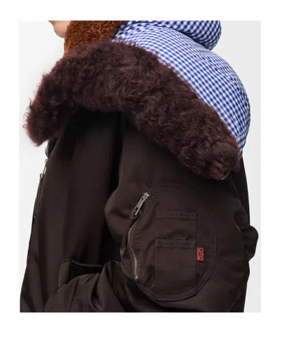 Loewe Technical Coating Bomber Jacket With Double Layer Construction And Checked Back In Brown