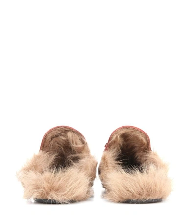 Shop Gucci Princetown Fur-lined Leather Slippers In Red