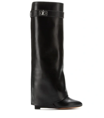 Shop Givenchy Leather Wedge Boots In Black