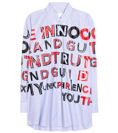 Maison Margiela Printed Striped Cotton Poplin Shirt, Skyblue In Black White|bianco