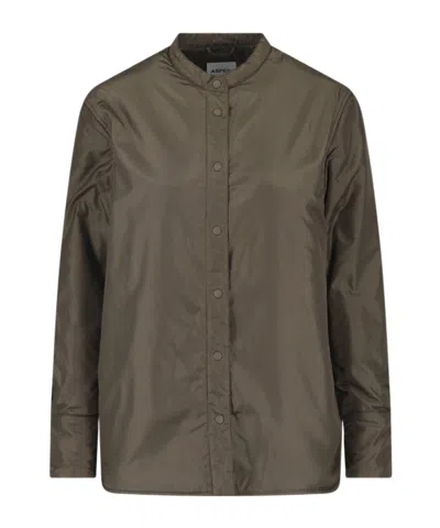 Aspesi Green Button-up Technical Fabric Jacket In Brown