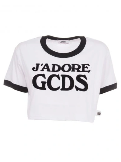 Shop Gcds Logo Cropped T-shirt In White