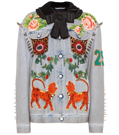 Shop Gucci Embellished Denim Jacket In Multicoloured