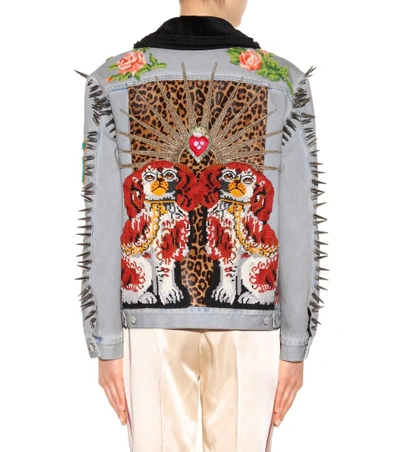 Shop Gucci Embellished Denim Jacket In Multicoloured