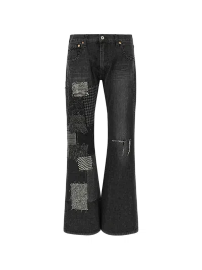 Junya Watanabe Patchwork Distressed Flared Jeans In Black