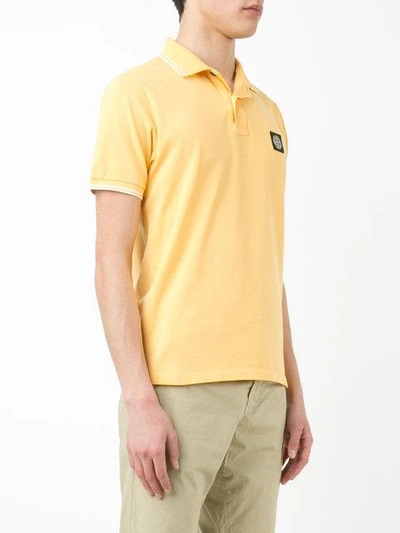 Shop Stone Island Logo Patch Polo Shirt In Yellow & Orange