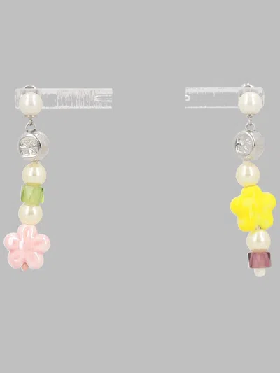 Off-white Drop Earrings With Floral Charms In Silver