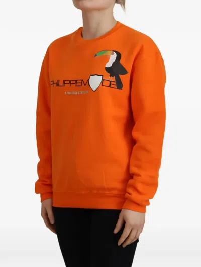 Philippe Model Orange Printed Long Sleeves Pullover Sweater In Orange