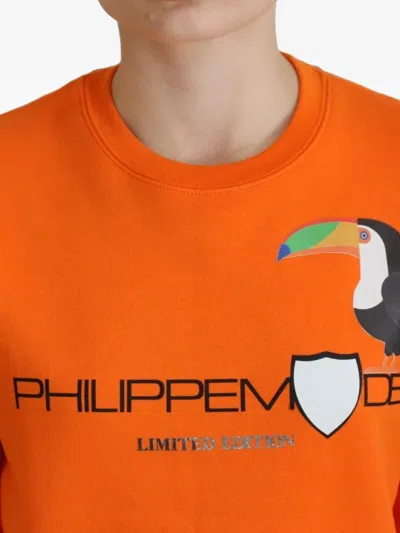 Philippe Model Orange Printed Long Sleeves Pullover Sweater In Orange