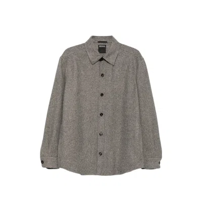 Zegna Herringbone-pattern Shirt Jacket In Gray