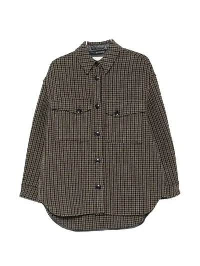 Closed Houndstooth-pattern Button-up Jacket In Green