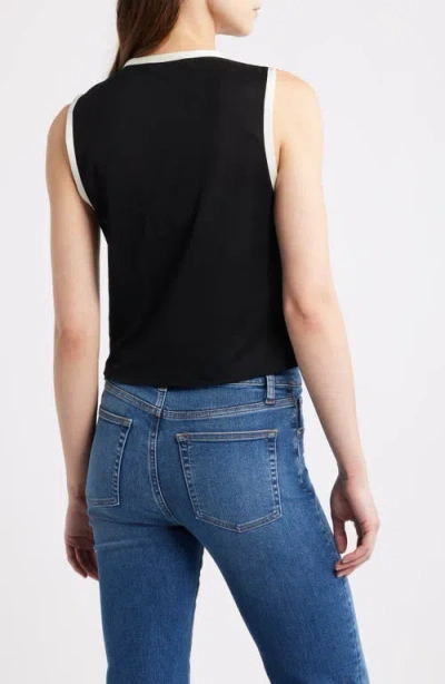 Frame The Keyhole Tie Knit Tank In Black