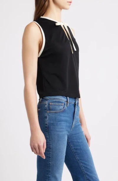 Frame The Keyhole Tie Knit Tank In Black