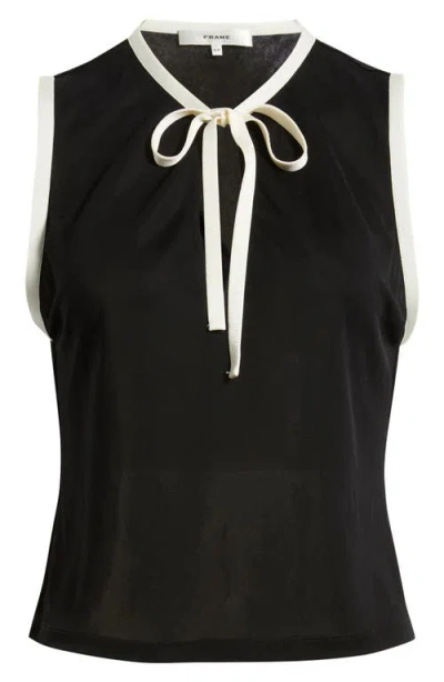 Frame The Keyhole Tie Knit Tank In Black